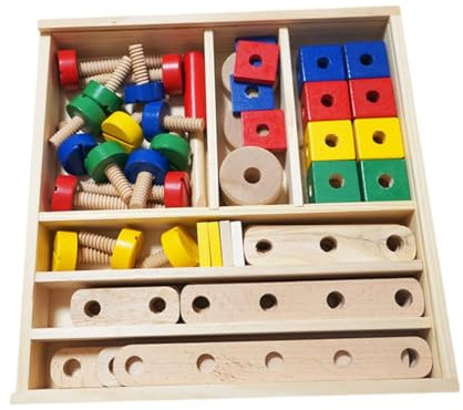 MERIGLARE Holz Mutter Und Schrauben Spielzeug Gebäude BAU Set Formen Matching Spiel Gebäude