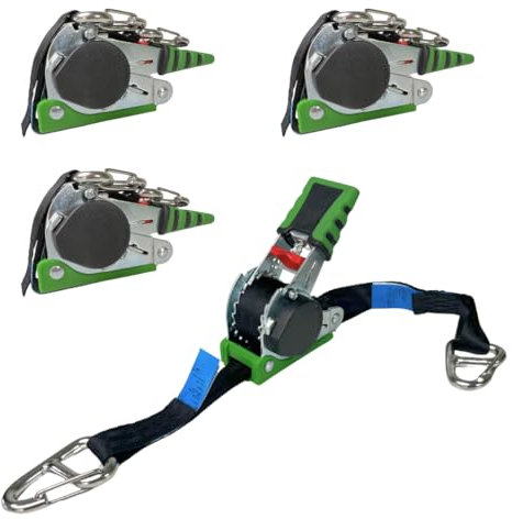 LOADCARE 4 x Automatik Spanngurt mit Aufrollmechanismus Automatischer Zurrgurt mit Fittingen für Airlineschiene schwarz 2 Meter x 25mm 125 daN selbstaufrollend