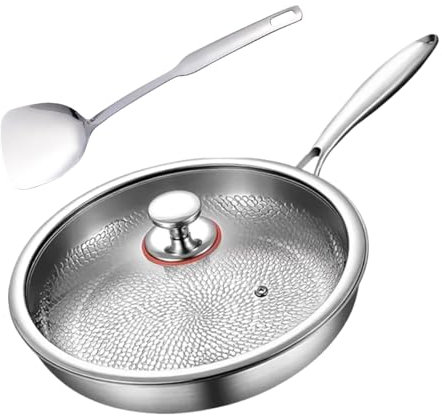 Titan Sheet Pan Pro with Lid - Completely Uncoated - Germanium - Titanium - Pan with Fish Scales - Hammer Texture - Non-Adhesive Titanium Alloy - Pan for Home - Ideal for Frying Pan