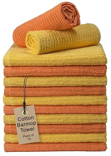Textila Bar Mop Towels - 16x19 Inches - Pack of 12 - Lemon Yellow - Orange - Cotton Dish Cloths & Cleaning Towels for Kitchen, Bar, Restaurant, Household Use – Absorbent, Durable, Reusable