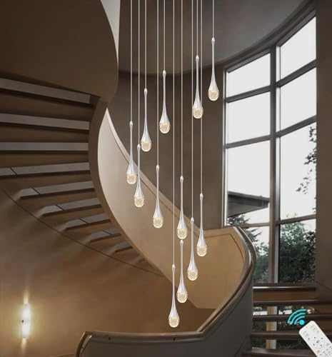 BEHWU Led Seilaufhängung Hängelampen Dimmbarer Hängeleuchte glas Höhenverstellbar Hängend Pendelleuchte glas Glaskugel lampe Wohnzimmer Hreppenhäuser(Silber,12 Kopf)