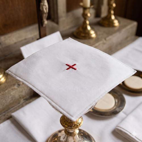 Singolo Altare Lino Bianco Chiesa 12,7 cm Pall 100% Cotone con Croce Rosso Ricamato Calice velo Calice copertura