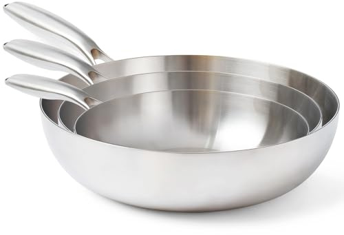 HOUSLUX Poêle à frire professionnelle en acier inoxydable pour induction Ø 20-24-28 cm