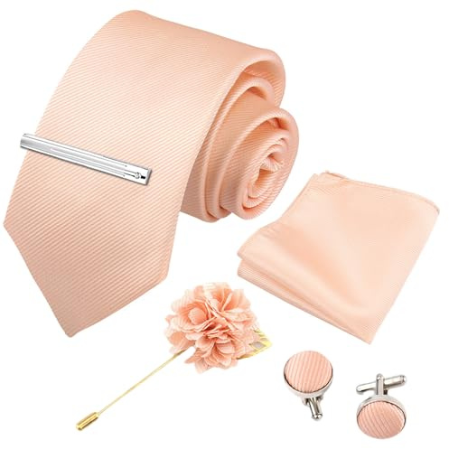 Xynovate Herren Fliege und Einstecktuch mit Manschettenknöpfe Set, Herren Hochzeit Krawatten und Einstecktuch Krawattenklammer Set für Hochzeit Sfeier Weihnachten Halloween，Rosa-1