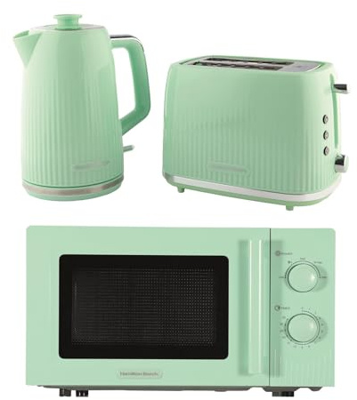 Hamilton Beach Kettle Toaster Microwave Set, Miami, Kettle, 1.7L, Toaster 2 Slice, Kettle & Toaster Set, Microwave Oven, 20L, Manual Controls, 800W, Kitchen Set, Mojito Mint - HBMIAKSMM