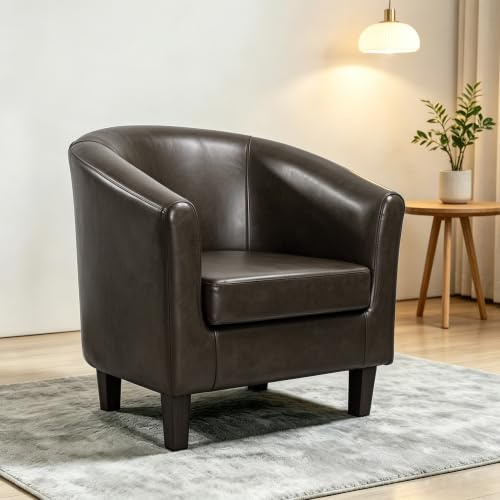 mcc direct PU Leather Tub Chair, Upholstered Armchair, Club Chair for Living Room, Bedroom and Lounge Reception (Chocolate Brown)