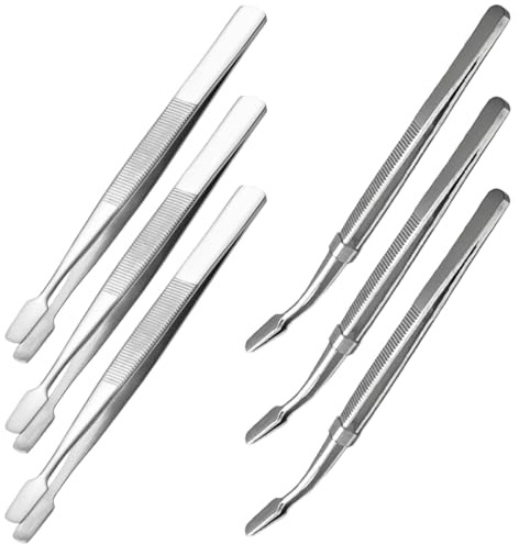 TOVINANNA 6 Stück Edelstahl Mehrzweck Pinzettenset mit Clip Flache und Gebogene Briefmarken und Bastelpinzetten Nicht Magnetisch für Scrapbooking und Wimpern