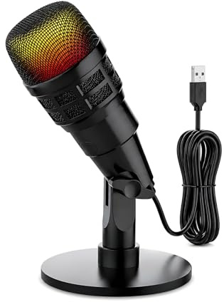 WAKEVLEO USB Microphone with RGB Modes, Condenser Mic for PC & Mac & Singing, Gaming Microphone for PS4/5, Plug and Play for Streaming Podcast YouTube, The Cable is 2 Meters