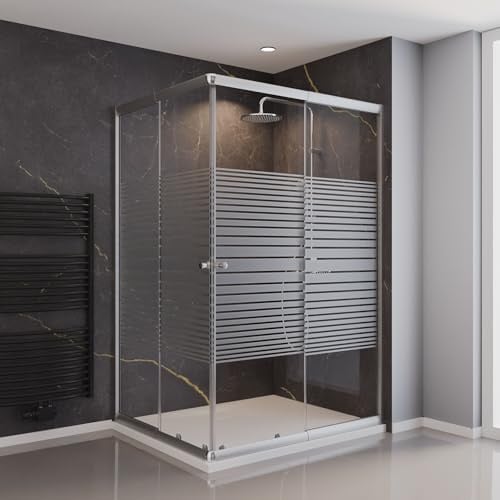 Schulte Sunny Duschkabine Eckeinstieg, 80-100 x 100-120 cm, Silberfarben | Schiebetüren einzeln variabel verstellbar, 180 cm Höhe, 4 mm Sicherheitsglas (ESG), Querstreifen, EP194421012 169 72