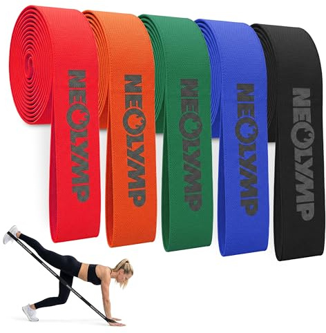 NEOLYMP Fitnessband mit Schlaufen – Premium Fitnessbänder Stoff für Krafttraining zuhause – Widerstandsbänder Krafttraining mit Griff & Level System – Resistance Bands Gymnastikband waschbar