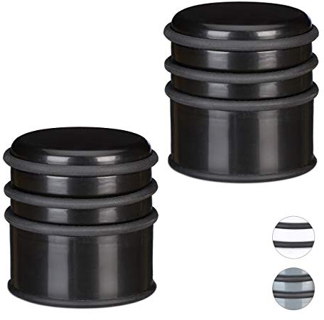Relaxdays 2 x Türstopper für den Boden, Schwerer Türpuffer, für Türen & Fenster bei Luftzug, 3 Gummiringe, ∅ 7 cm, schwarz