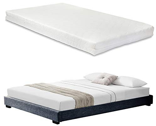 Corium Polsterbett mit Kaltschaum-Matratze und Lattenrost 140x200 cm Bett mit Matratze Jugendbett Lederimitat in Dunkelgrau