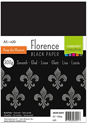 Florence 2920-0301 Fotokarton DIN A5, Schwarz, 300g/m², 20 Stück, Bastelpapier für Basteln, Scrapbooking, Handlettering, DIY-Crafts