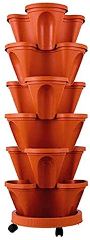 JYSSH Torre di Fiori Impilabile Verticale, Vaso per Fioriere Impilate All'aperto, Vasi da Piantagione Intelligenti da Giardino Multistrato per Erbe Aromatiche con Fragole,Orange-Threepetals