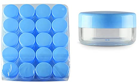 TIANZD 105 Stück Leere Transparent Acryl Dose 3 ml Kleine Leerdose Plastikdose Schraubdose Kosmetikdose mit Blau Schraub-Deckel Blechdosen für Nailart Lippenbalsam Kosmetische Behälter