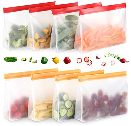 Bolsas Silicona Reutilizables, Grande, para Congelar PEVA, Hermeticas, Alimentos (Naranja + Rojo)