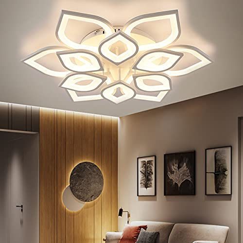 LED Deckenleuchte Mit Fernbedienung Moderne Dimmbare 110W Kreative Blumenform Design Deckenlampe Weiß Metall Acryl Blütenblätter Deckenlicht Schlafzimmer Wohnzimmer Kinder Kronleuchter,6+6 heads