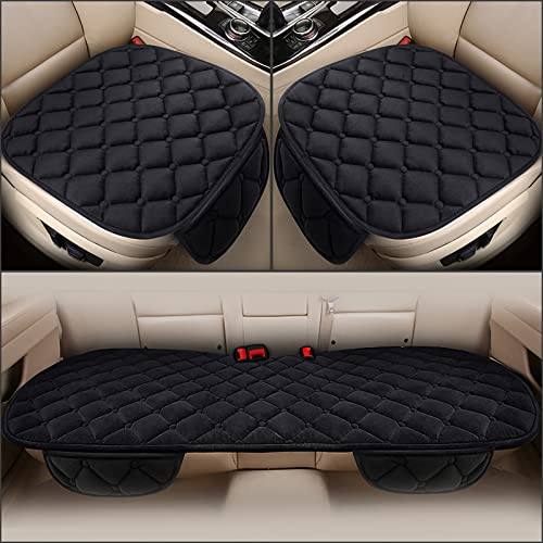 Auto Sitzauflage,Plüsch Auto Sitzbezüge,Sitzauflagen Auto Sitzkissen Autozubehör Universal Vordersitzbezüge und Rücksitzbezüge (Schwarz,2+1 Vorder und Rücks)