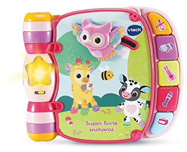 VTech - Super Livre Enchanté des Baby Loulous Rose, Livre interactif Bébé - 6 /36 Mois - Contenu en Français