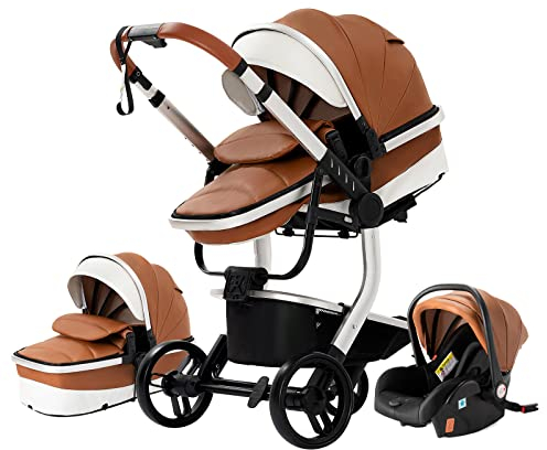 3 in 1 Kombikinderwagen Kinderwagen 3 in 1 Hochformat Kinderwagen Liegender Kinderwagen Faltbarer Kinderwagen Babywiege Neugeborenen Kinderwagen (khaki 518)