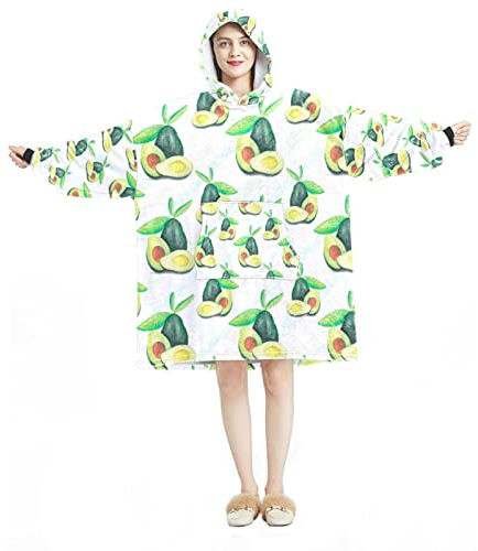 Tragbare Decke Hoodie, übergroße Kapuzendecke Sweatshirt, Avocado-Muster-01, Mehrfarbig, Einheitsgröße