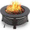 Brasero Exterior para Jardín y Terraza, 3 en 1 Barbacoa Calefacción y Enfriar Bebidas, Pozo de Fuego con Protector de Chispas, Chimeneas de Leña, 80,5x80,5x54 cm