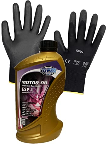 ILODA Schutzhandschuh + 1x MPM 1Liter 0W-30 Premium Synthetic ESP-L Motoröl, Longlife III, ACEA C3, API SN Freigabe für VW 504.00/507.00 und für BMW LL-04