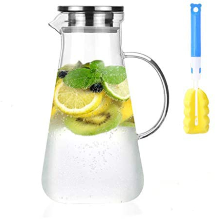 Hengsong Wasserkaraffe,2.2L Karaffe,Glaskaraffe mit Deckel,Teekanne Glas,Wasserkaraffe Glas,Milchkanne mit Deckel,Wasserkrug,Transparent,Höhe 270mm