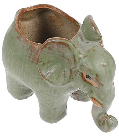 LIFKOME Elefanten-blumentopf Aus Keramik Schreibtisch Container Pflanzgefäße Für Zimmerpflanzen Saftige Pflanzentöpfe Heimischer Blumentopf Elefanten Blumentopf Statuette Miniatur Fräulein