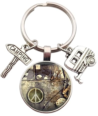 Fancychain Schlüselanhänger mit Spruch Happy Camping Gravur Wohnwagen Camper Wohnmobil Charme Geschenk für Wohnmobil Fahrer Geschenkidee