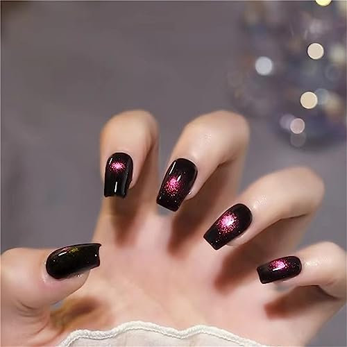24pcs 9D Blush Cat Eye Fake Nail Short Ballerina Black Press on Nails for Women and Girls Nail Art Manicure Decoration