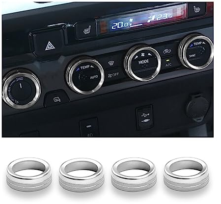CGEAMDY 4 Stücke Auto Klimaanlage Knopf Abdeckung, Aluminiumlegierung Control Einstell Knopf Interior Verkleidung, Lautstärkeregler Schalter Dekorationsring(Silber)