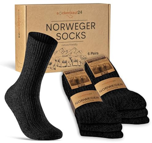 6 Paar Norweger Socken Herren Damen Wintersocken warme Wollsocken 70301T (Schwarz 39-42)