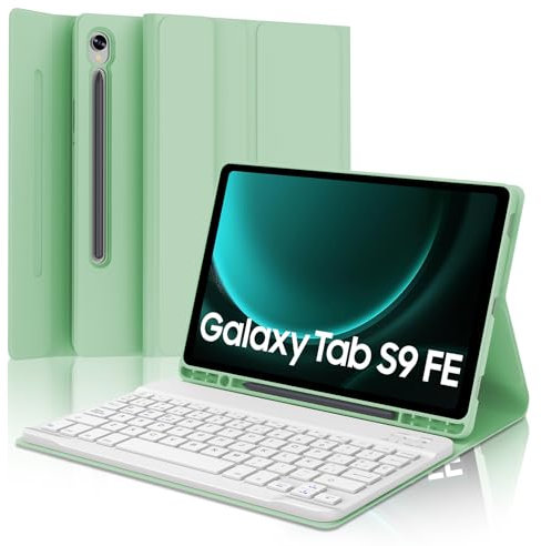 Funda Teclado Samsung Galaxy Tab S9 FE 10.9/S10 FE 10.9/S9 11, Teclado España Ñ Bluetooth Inalambrico Desmontable para Samsung Galaxy Tab S10 FE 10.9 2025/S9 FE 10.92023/S9 11 2023, Hierba Verde