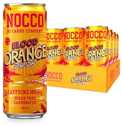 BEBIDA NOCCO BCAA | Naranja Sanguina Del Sol 330 ml | BCAA | 105 mg de cafeína | Bebida energética | Buxtrade | Cantidades varias (24 latas)