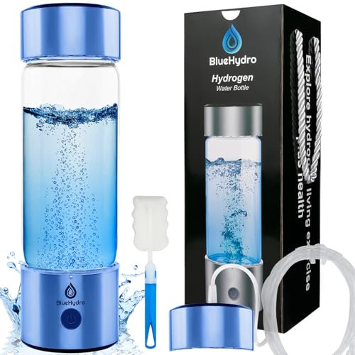 BlueHydro® 500ml Hydrogen Water Bottle with Hydrogen Inhalation | 3-Minute Rapid Hydrogen Generation | Mothers Day Gifts for Mom | Hydrogen Water Ionizer Machine with SPE PEM for Home Office Travel