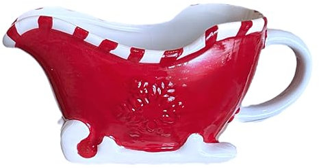 eBoutik - Christmas Gravy Boat Ceramic Embossed Sleigh Shape - Xmas Sleigh Shape Milk Jugs Gravy Jug - Dishwasher & Microwave Safe