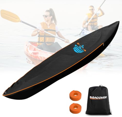 Kayak Cover 600D Waterproof UV Protection and Dust Resistant Heavy Duty Full Canoe Cover for Indoor/Outdoor Kayak/Canoe/Paddle Board with Storage Bag Kayak Covers for Outdoor Storage (12ft-14ft)
