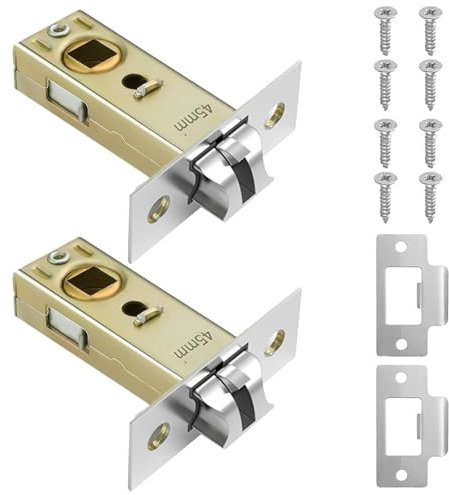 2 Set 45mm Tubular Latch, Door Catches for Internal Doors, Door Latch with Door Latch Plate and Screw, for Bedrooms Kitchens Bathrooms