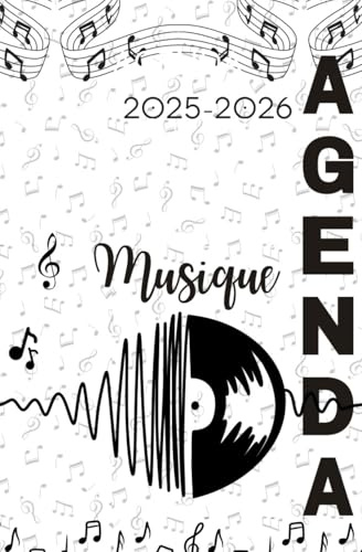 Agenda scolaire journalier 2025-2026-Thème Musique - Son - Vinyle (13.34x20.32 cm) 1 page par jour