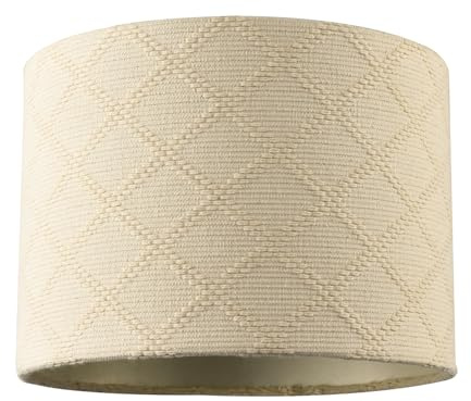 Cream Shabby Chic Lamp Shade in Textured Jacquard Cotton | Ribbed Diamond Design | Inner Cream Satin Fabric Lining | 18cm x 25cm by Happy Homewares