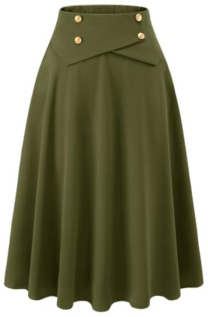 Bbonlinedress Jupe Femme Mi Longue Hiver Jupe Vintage Classique Casual Midi Taille Haute Elastique A-Ligne avec Poches S-XXL Army Green XL