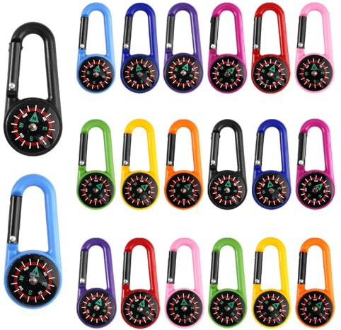20 Pezzi Moschettoni per Bussola Piccola,10 Colori Mini Bussola Portachiavi | con Moschettone per Navigazione, Campeggio Allaperto, Sopravvivenza, Viaggio, Escursionismo, Alpinismo e Bambini