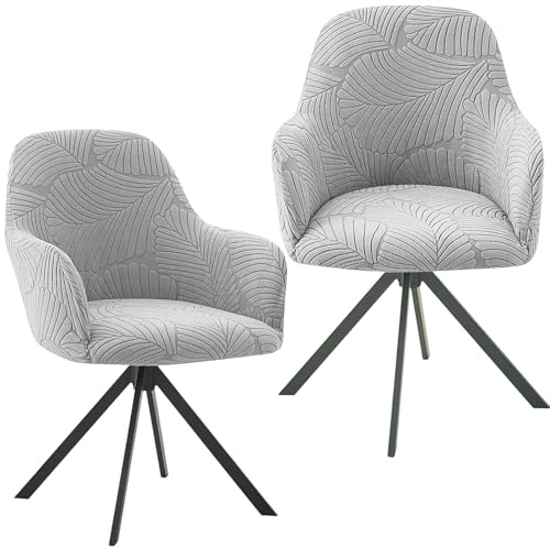 GOMETY 2er Set Stuhlhussen Stretch Stuhlbezug mit Armlehne Abnehmbare Waschbare Schonbezug Universal Jacquard Hussen für Esszimmerstühle Küchenstühle Bürostühle Hochzeit Restaurant Deko (Hellgrau)
