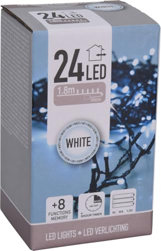 Unbekannt LED String Lights 24 Lights Cold White + Timer Timer Battery-Operated 8 Functions