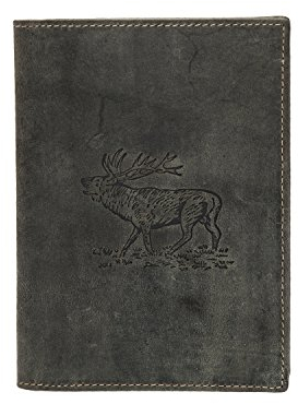 Greenburry Ausweismappe Jagdscheinetui mit Hirsch Stag im Vintage-Look aus Echtem Rindleder Oliv