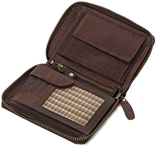 Ven Tomy Kleine Geldbörse Brieftasche für Damen und Herren Leder klein Vintage Dunkelbraun