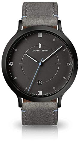 Lilienthal Berlin Zeitgeist Automatik Uhr All Black – hochwertige Herrenuhr am grauen Lederarmband aus Chirurgenstahl mit einem Automatikwerk & Saphirglas – 42,5 mm