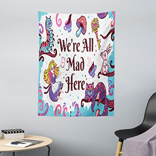 ABAKUHAUS Fantasie Wandteppich, Alice im Wunderland aus Weiches Mikrofaser Stoff Waschbar ohne Verblassen Digitaldruck, 110 x 150 cm, Weiß Hellblau