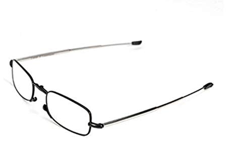 Faltbare Lesebrille aus Metall mit Teleskop-Bügeln Flip Top Etui Rechteckige hochwertige Brillengläser Lesehilfe für Damen & Herren von Mini Brille, Black, 2.5x
